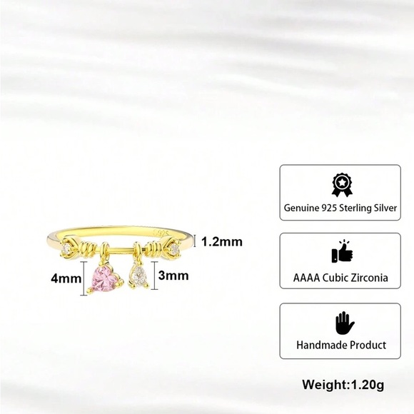 Heart Cut Zirconia Charm Design 925 Sterling Silver Ring - Picture 5 of 10